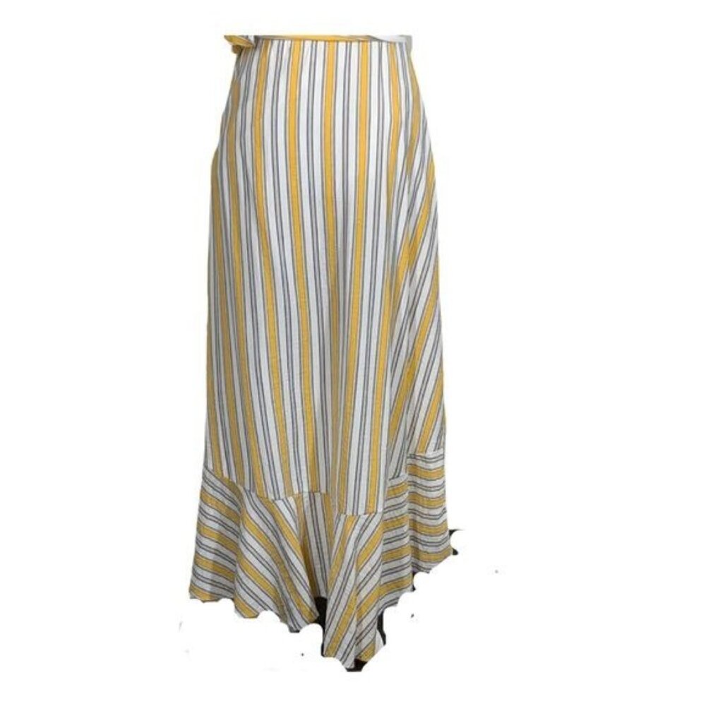 Lulus One Shoulder Maxi Dress Medium Yellow Striped Ruffle Boho - Picture 8 of 9